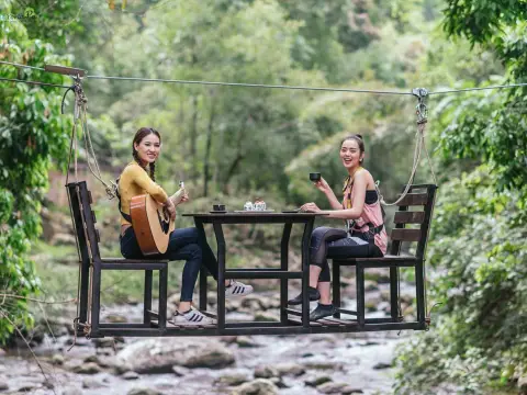 Drinking Coffee On Zipline at Nam Kat Yorla Pa